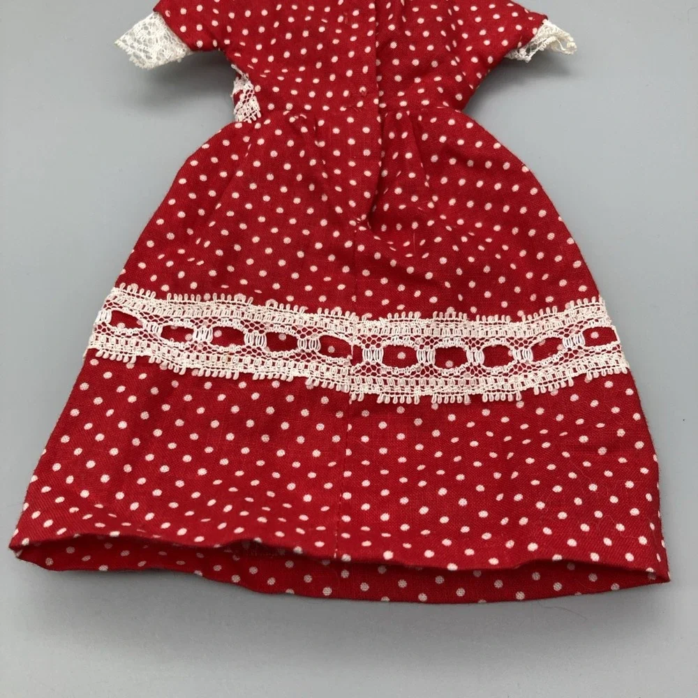 Set Of 2 Vintage Handmade Barbie Dresses Red White Polka Dot/Pink Gingham